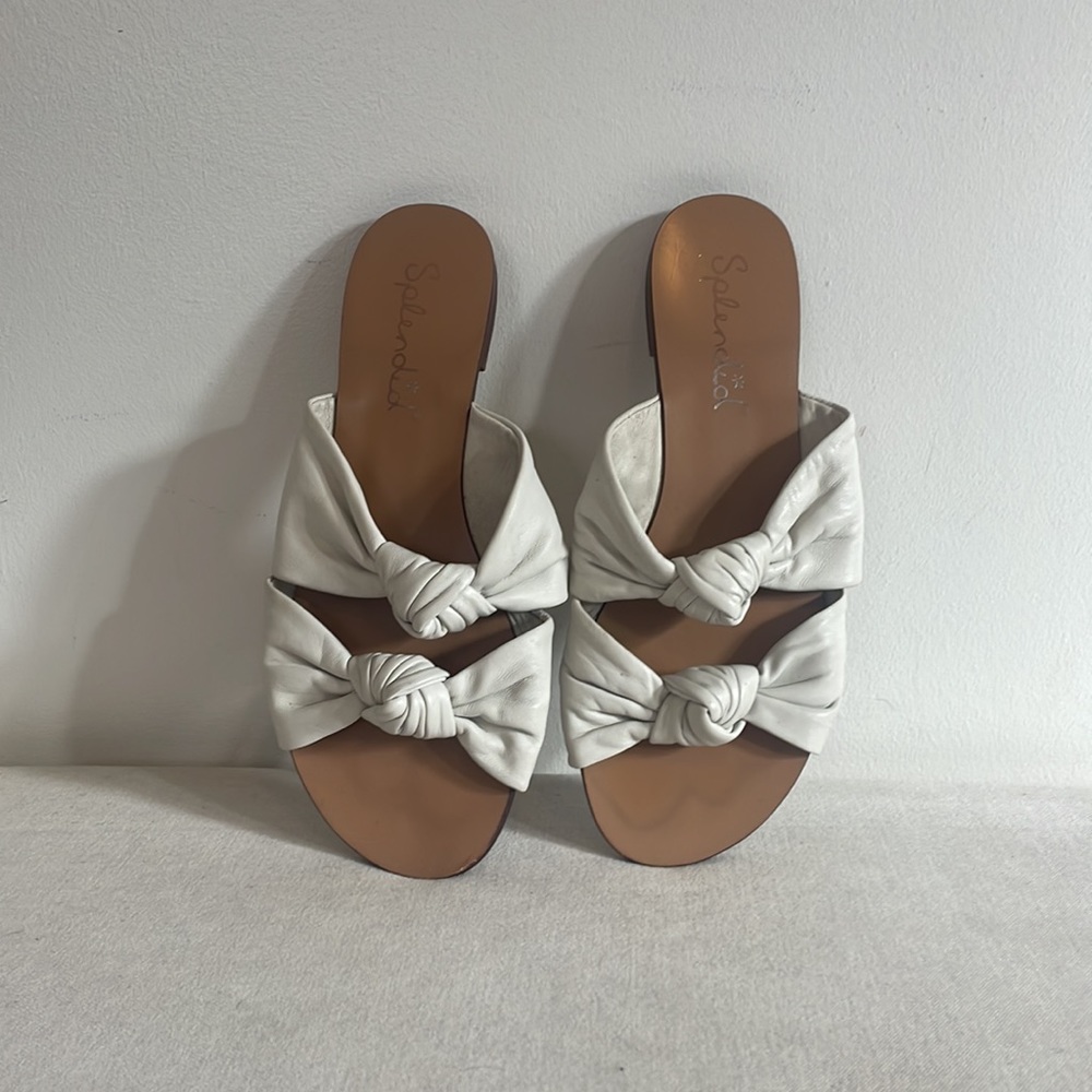 Splendid Double Knot Barton Cream Leather Flat Slip on Sandals